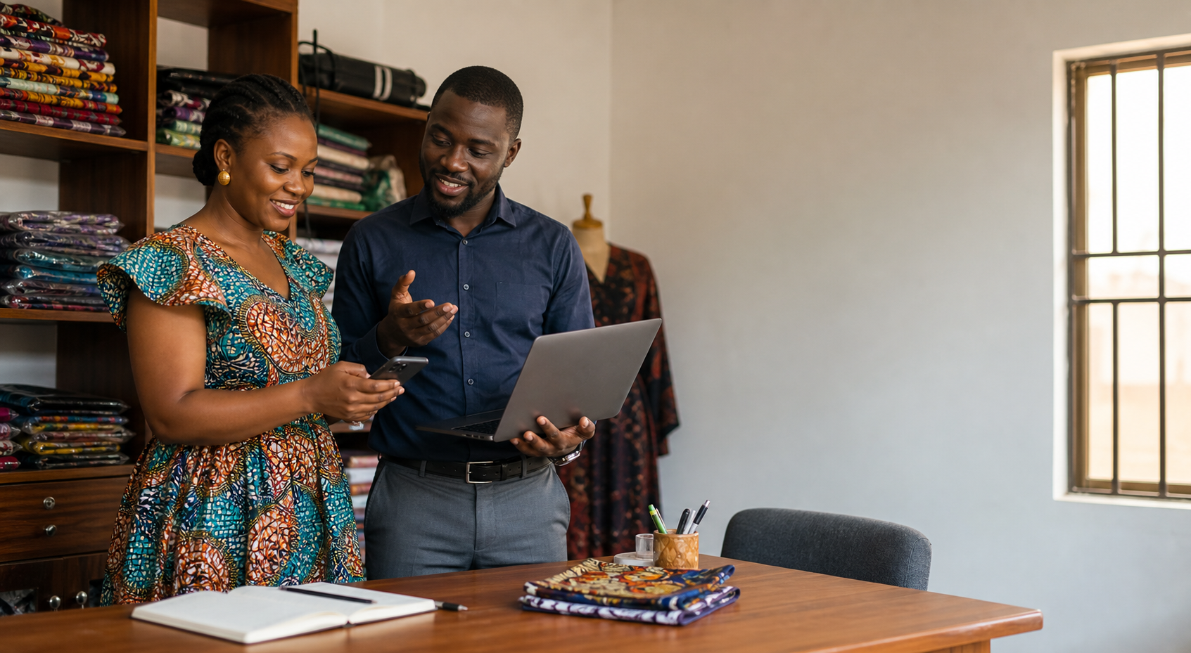 Nigerian small business owner reviewing a practical AI customer and operations workflow