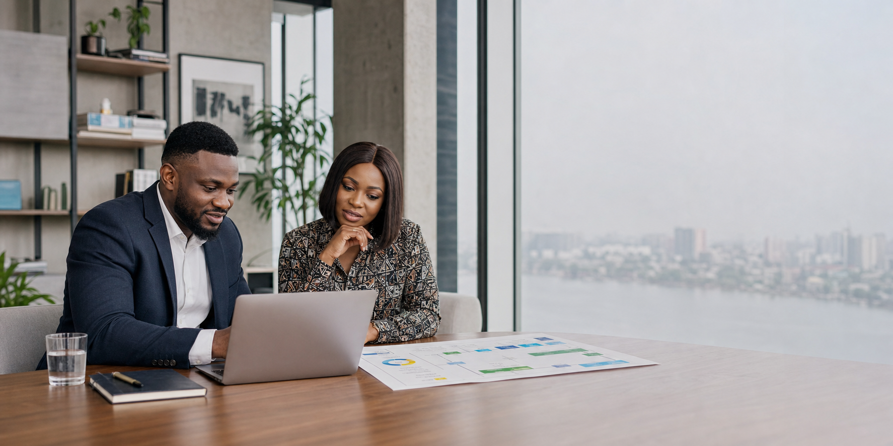 Lagos Nigerian founder and AI consultant reviewing a sales and marketing workflow