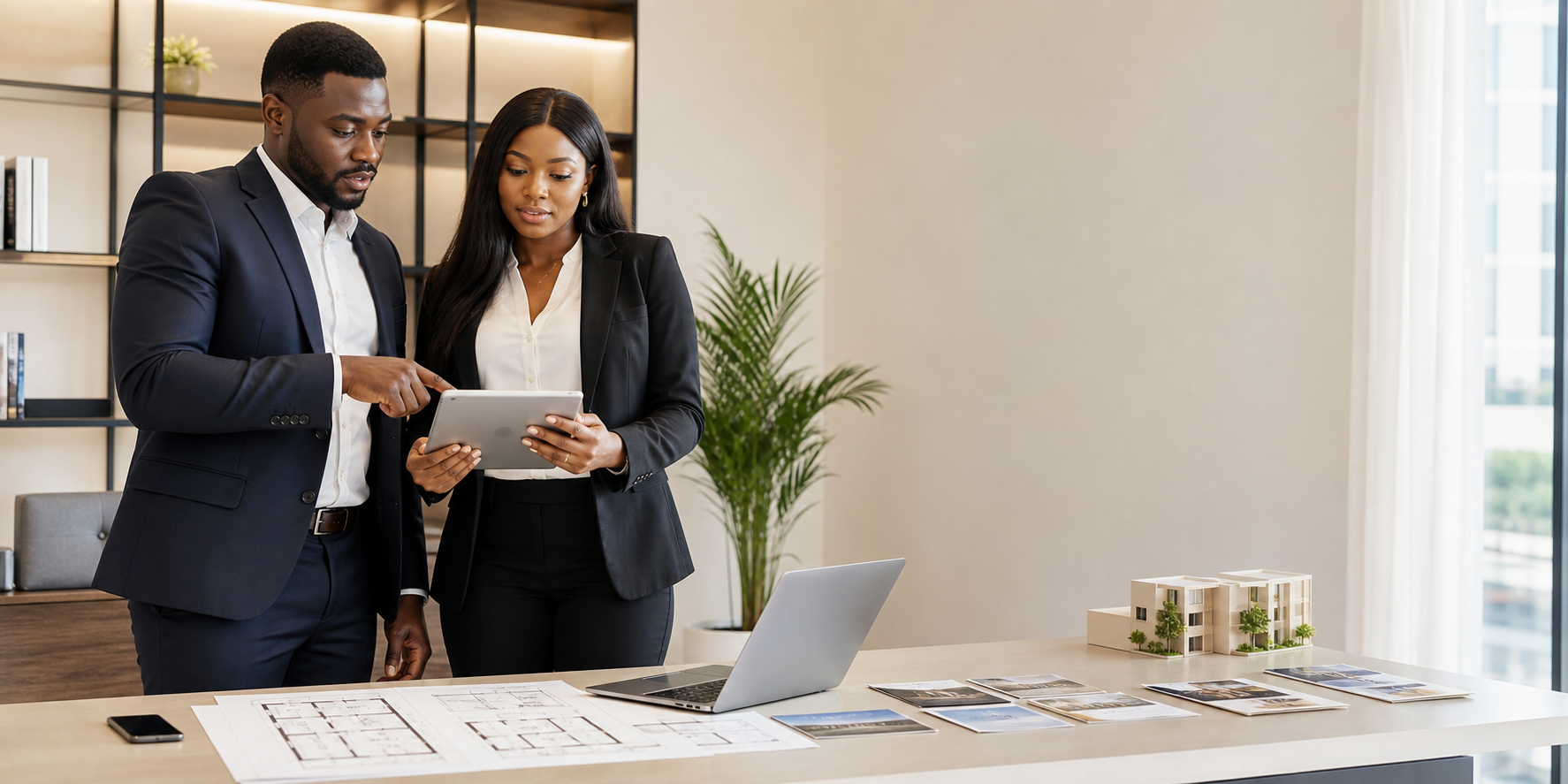 Nigerian real estate professional and AI consultant reviewing property enquiry and lead qualification workflow