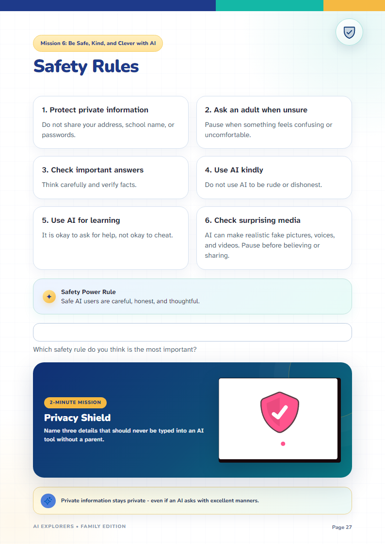 AI Explorers safety rules page preview