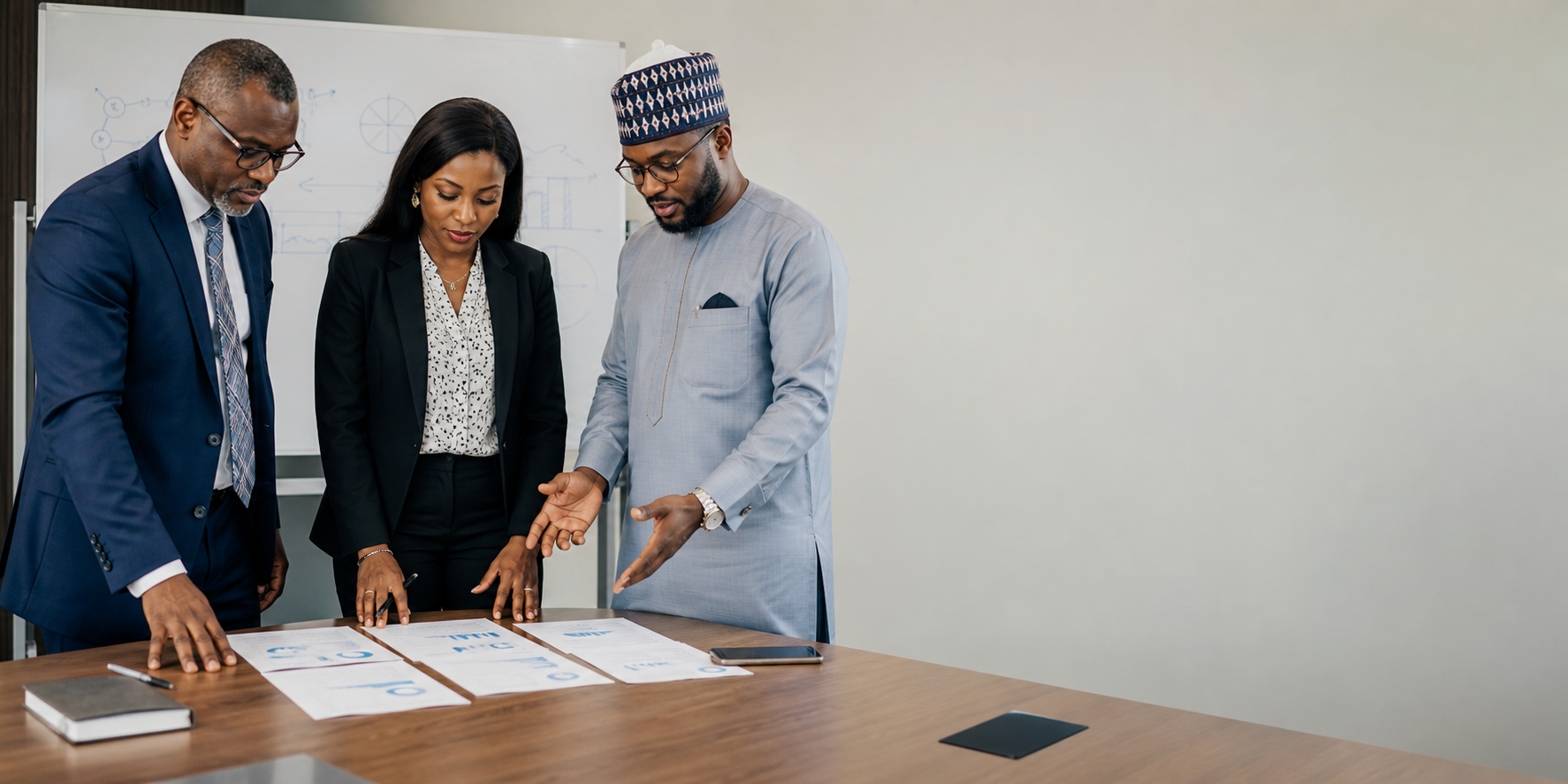 Nigerian business leaders reviewing AI governance, privacy, approval, and monitoring rules