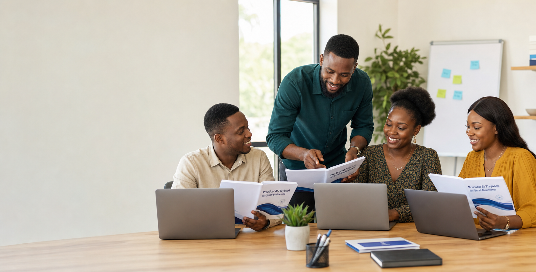 Nigerian business team learning practical AI workflows from a trainer