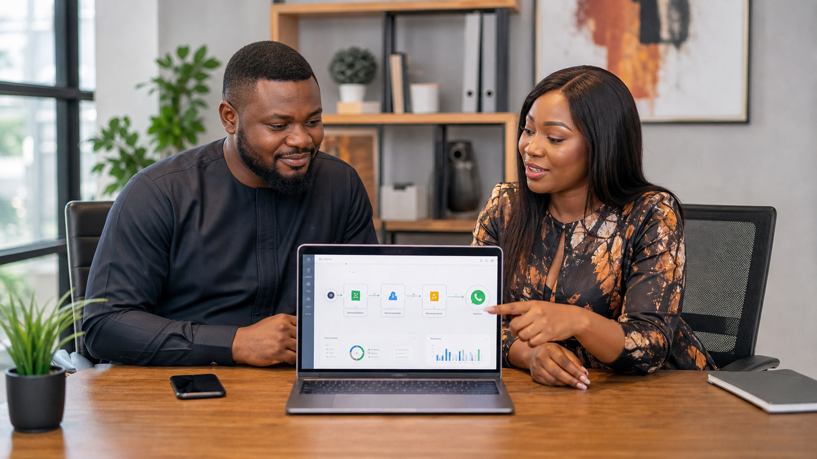 Nigerian business owner and marketing strategist reviewing an AI agent workflow for leads and follow-up