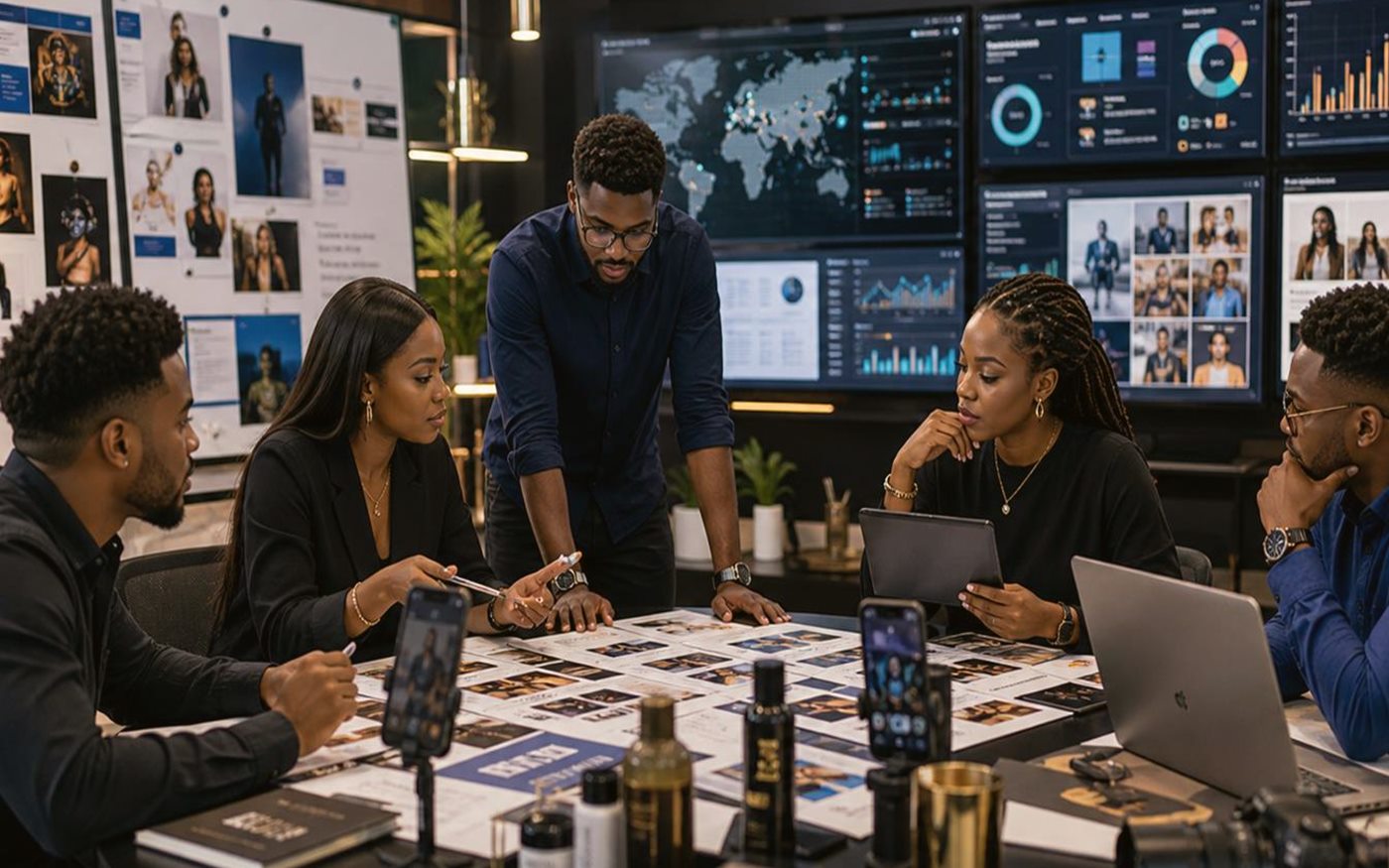 Brand strategist reviewing creator content quality, audience fit, and campaign notes before approving a partnership